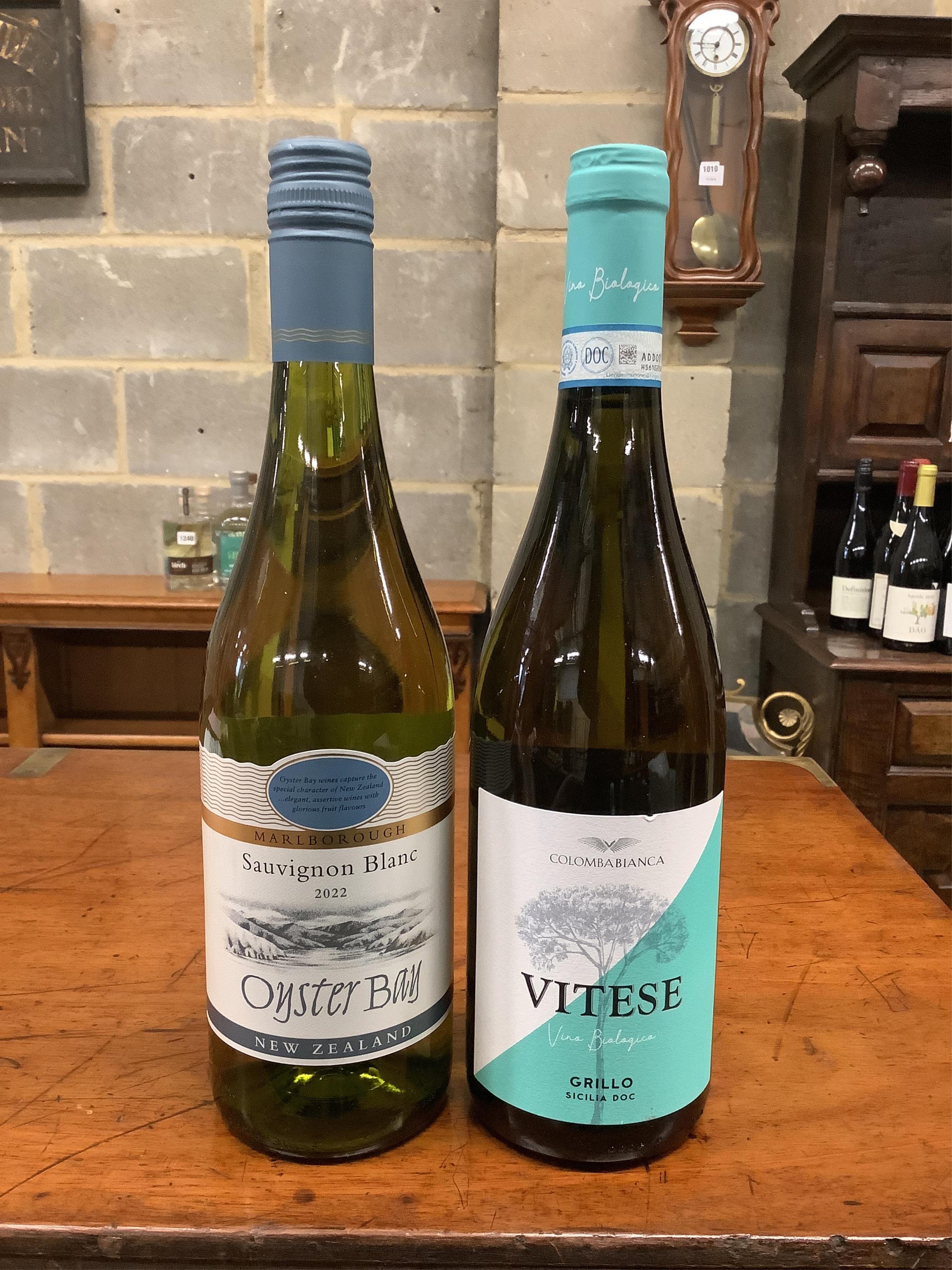 Twelve bottles of Vitese Grillo 2022 and six bottles of Oyster Bay Sauvignon Blanc 2022. (Surplus stock from a local wedding event company).